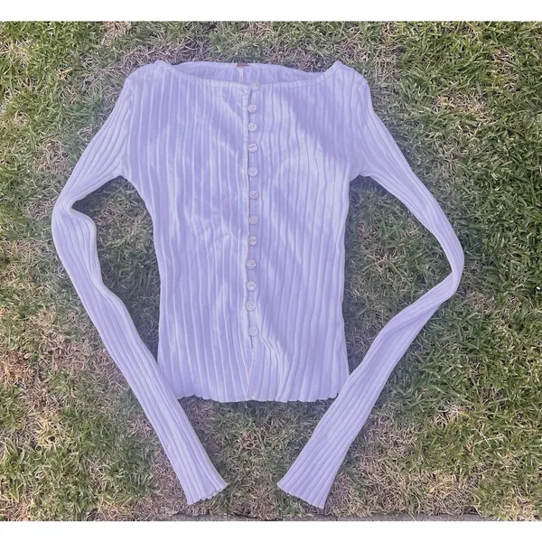 Free People Tilly Long Sleeve Cardi Blouse Top Knit Ribbed Button Down Size XS - Image 6