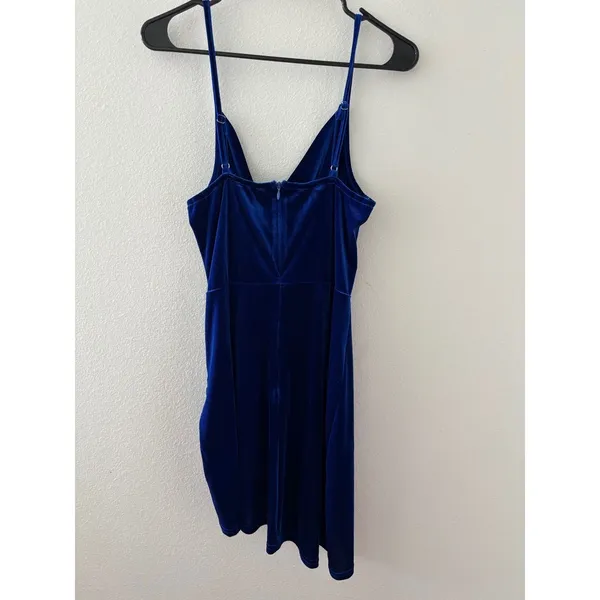 Royal Blue Velvet Cowl Neck Mini Dress Ruched Asymmetrical‎ Tulip Hem Cocktail - Image 7