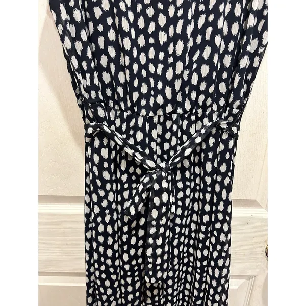 MSK Navy Blue White Abstract Polka Dot Sleeveless Chiffon Midi Dress Size‎ 14 - Image 2