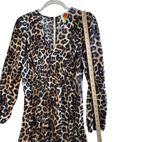 Farm Rio Leopard Animal Print‎ Viscose V-Neck Midi Dress Brown Black Large Boho - Image 9