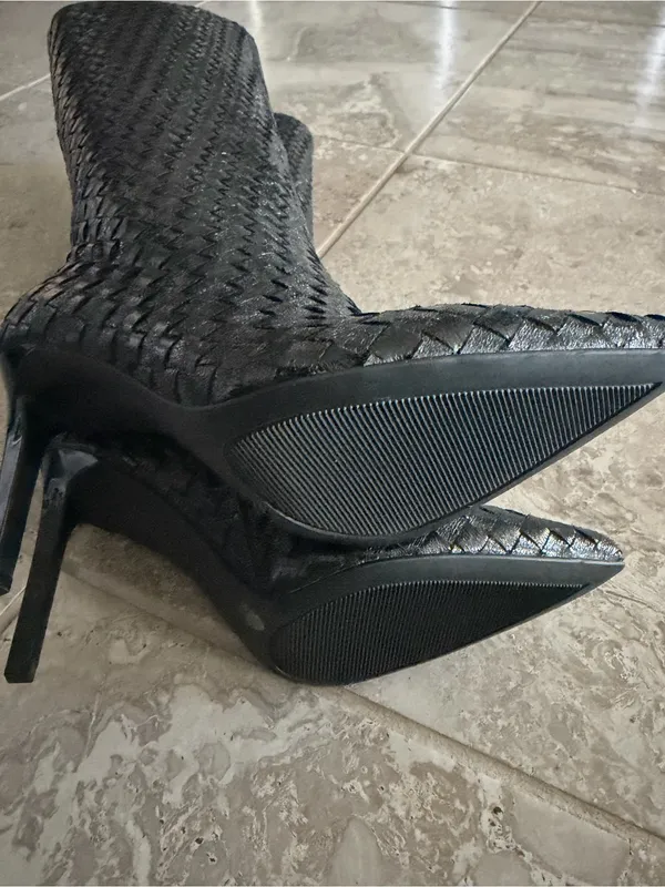 INC Savonia Woven Knee High Stiletto Boots in Black, Size 6.5, NEW in Box $229.5 - Image 5