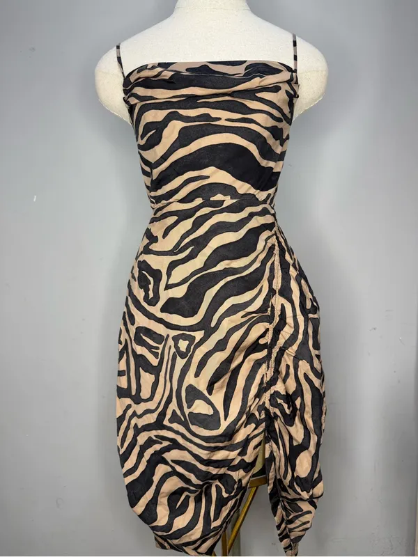 Anthropologie Tan and Black Zebra-Print Slip Midi Dress - Image 5