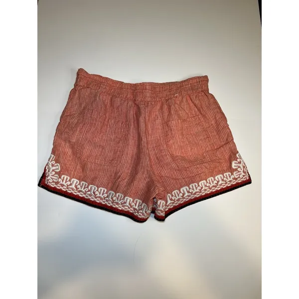 Anthropologie Beachcomber Embroidered Striped Linen Shorts Size M Drawstring - Image 3