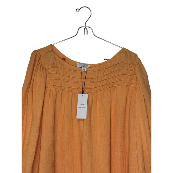 Current Air Women's Top‎ Wide Neck Chest Smocked Boxy Fit Cantaloupe Medium NWT - Image 4