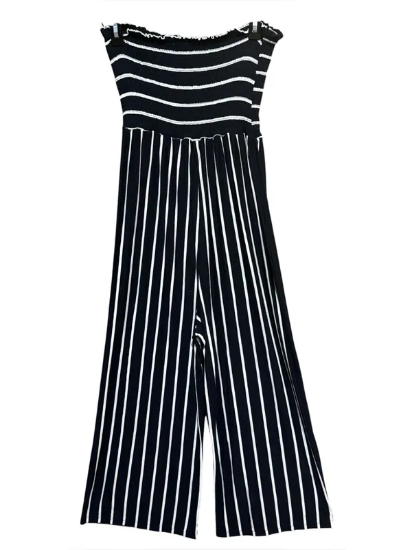 HEM & THREAD Smocked Strapless Wide-Leg Jumpsuit M 14.5” + p2p Black/White EUC - Image 7