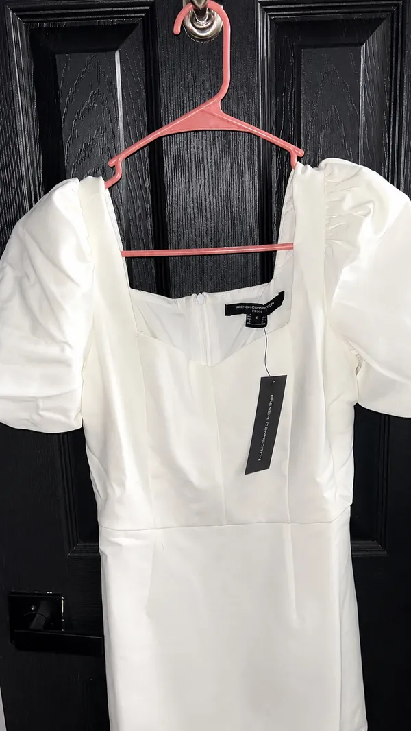 French Connection White Puff Sleeve Mini Dress Size 4 - Image 2