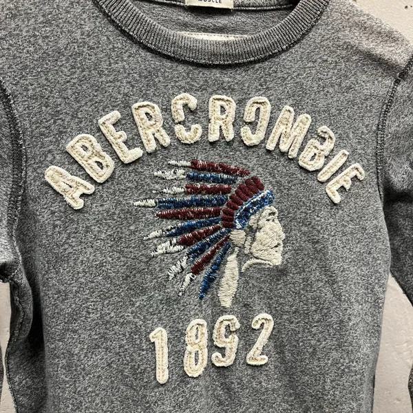 Vintage Y2K Abercrombie Gray Native American Headdress Fitted Long Sleeve Baby T - Image 2
