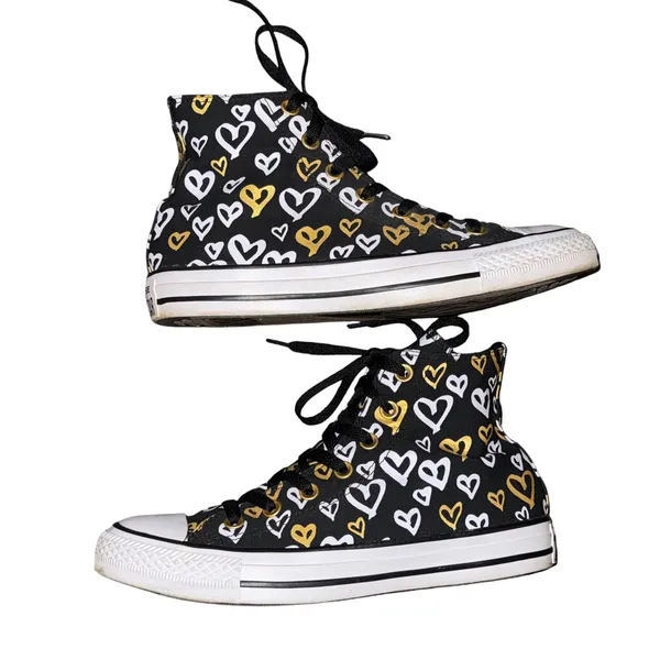 Converse Chuck Taylor All Star gold and white heart print high top sneakers - Image 4