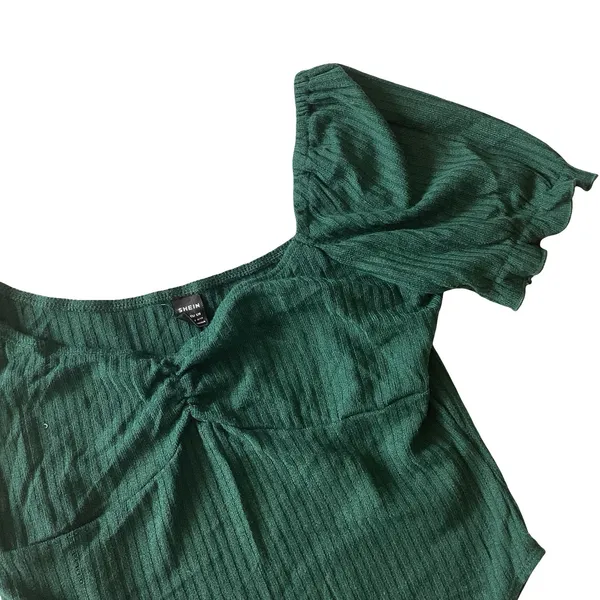 SHEIN Frilled Puff Sleeve Ruched Bust Rib-knit Bodysuit - Image 4