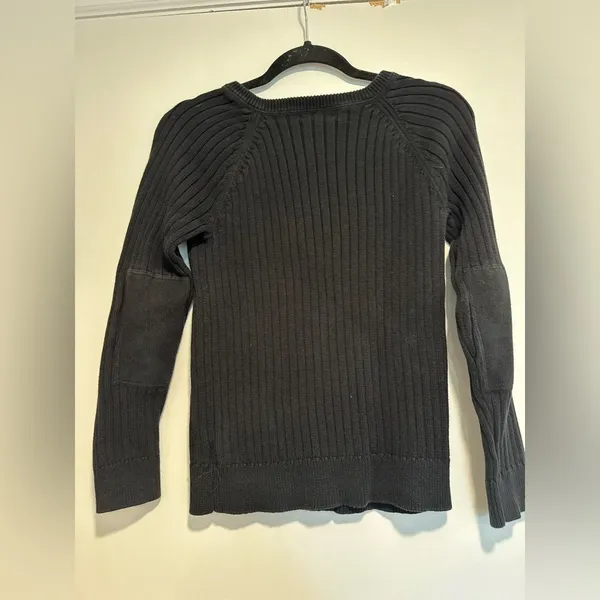 Ralph Lauren Lauren Jeans Co. Medium Black Ribbed Cotton Sweater, Crew Neck. Zip Neckline - Image 2