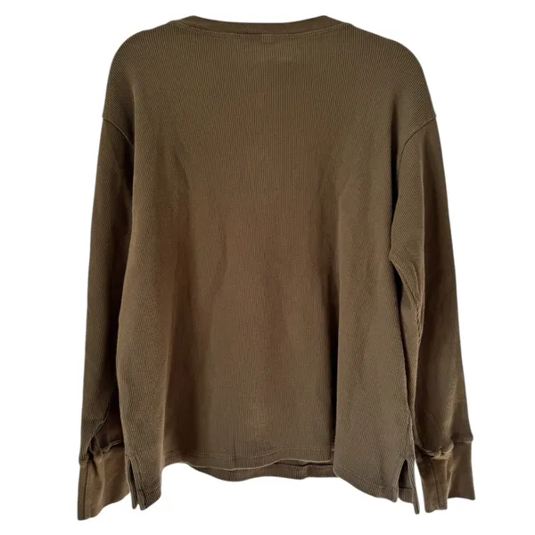 NWOT American Giant Olive Green Waffle Knit Henley Long Sleeve Shirt Womens MED - Image 3