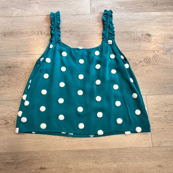 Blu Pepper Pom Pom Tank Top Sleeveless Casual Summer Teal Top Size Large‎ L - Image 2