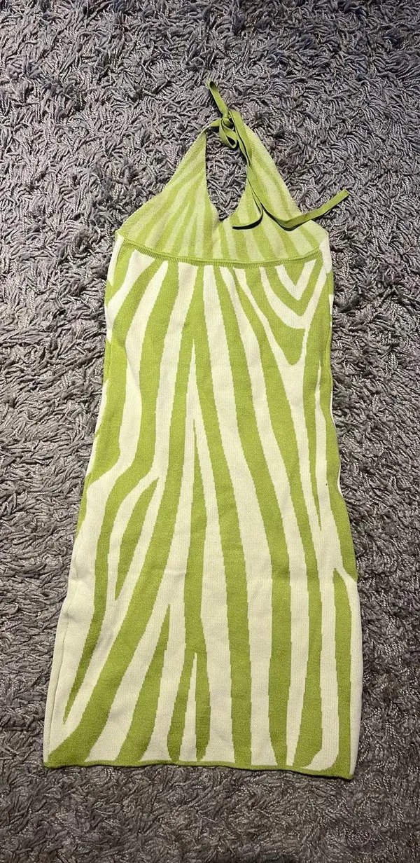 SheIn Lime Green Knit Halter Dress - Image 3