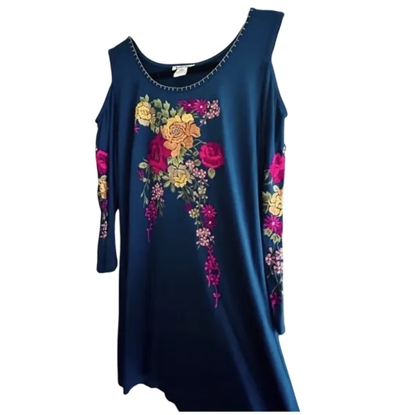 Krista Lee Cold Shoulder Sleeves Boho Embroidered Floral Dress Size Large - Image 5