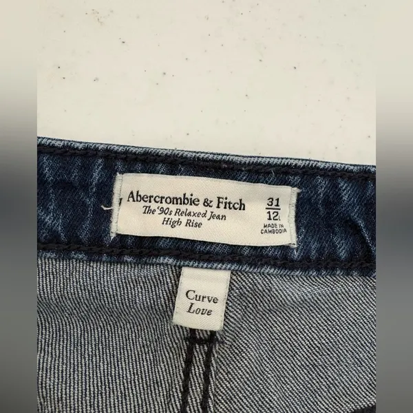 Abercrombie High Rise 90s‎ Relaxed Jean Raw Hem 31/12L long EUC - Image 10