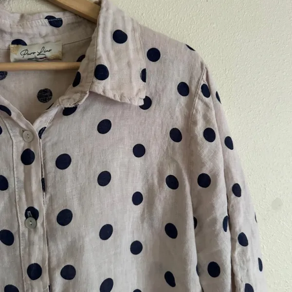 Puro Lino Italy 100% Linen Polka Dot Shirt Blouse Coastal Resort Matching Set - Image 3
