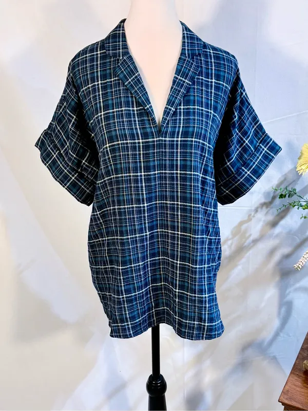 ☀️NWT Madewell Swenson Popover Shirt Morehead Plaid Deep Indigo Sz Large🧡 - Image 12