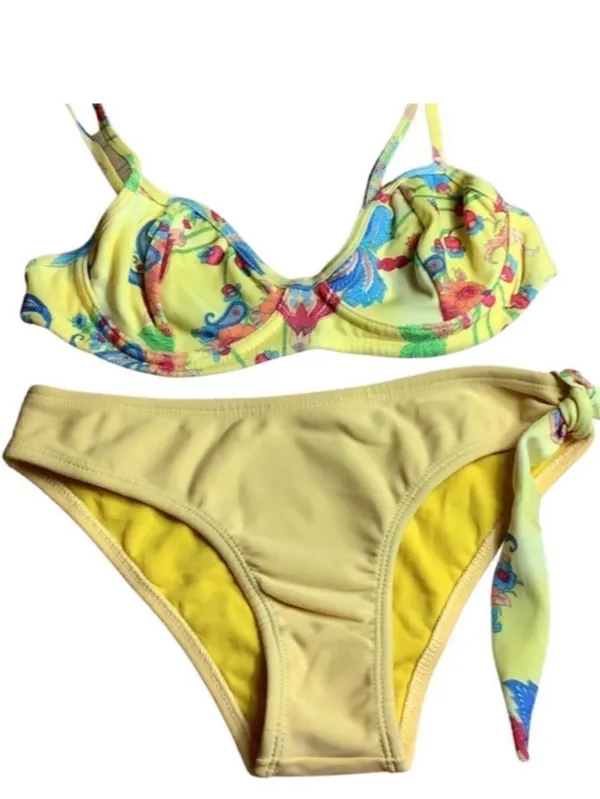 Recco brazilian bright yellow floral bikini - Image 4