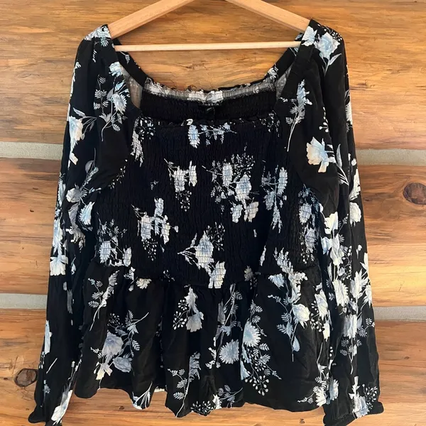 Torrid Rayon Slub Smocked Bodice Long Sleeve Crop Blouse - Image 2