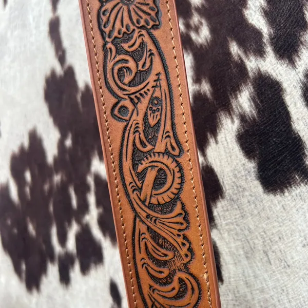 Wrangler Tooled Leather Cross Body Brown Fringe LARGE NWT floral western purse - Image 3