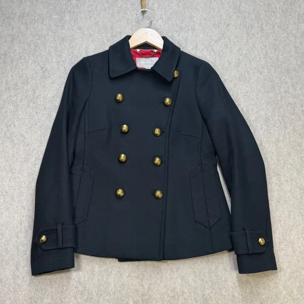 Banana Republic Womens‎ Black Double Breasted Peacoat Gold Buttons XS Preppy - Image 3