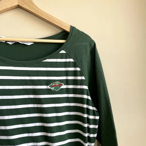 Cutter & Buck minnesota wild hockey green striped 3/4 sleeve top women's L - Image 2