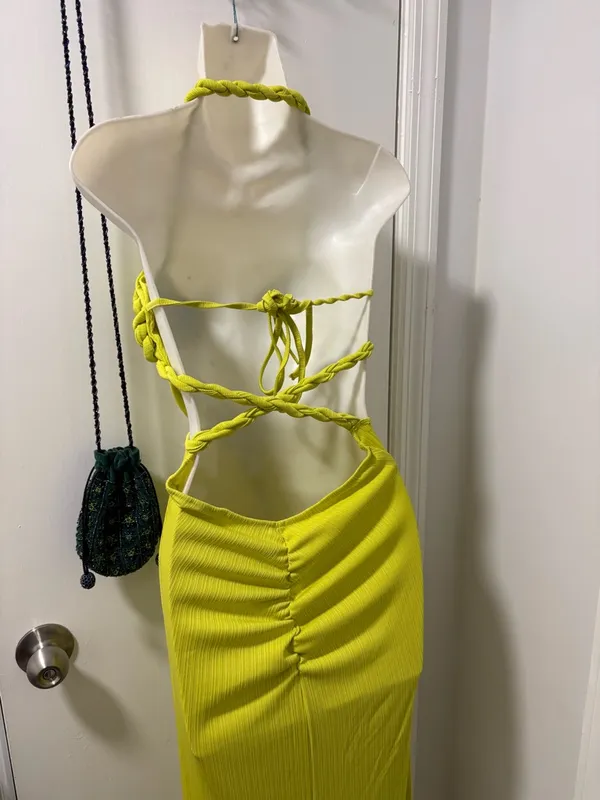 Chartreuse green strappy maxi dress - Image 4