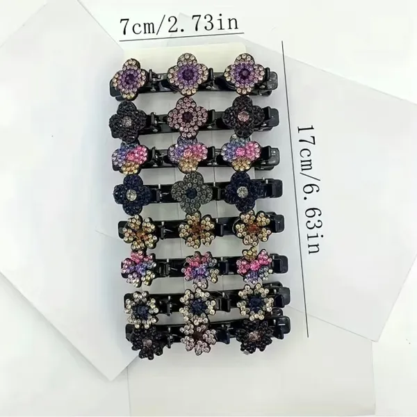 8pcs shiny crystal stone braided‎ four-leaf plastic hair clips - Image 5