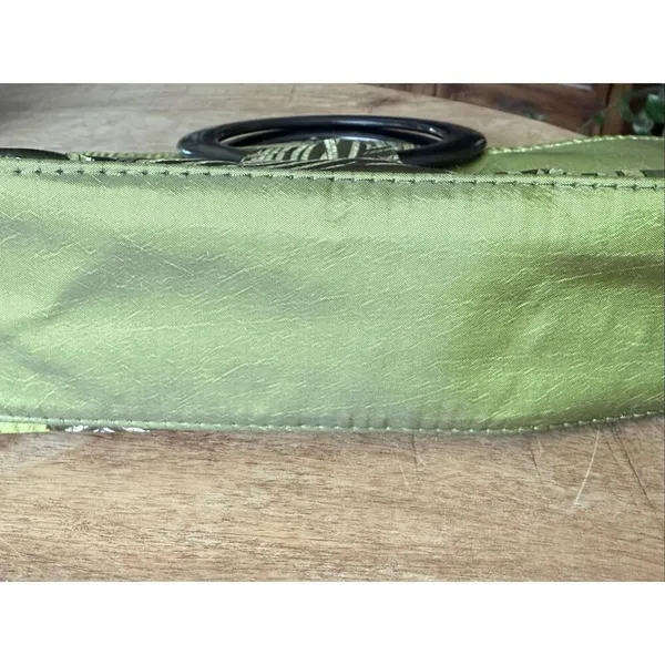 No Brand Lime Green Satin Evening Handbag Lucite Ring Handles Embroidered Clutch - Image 8
