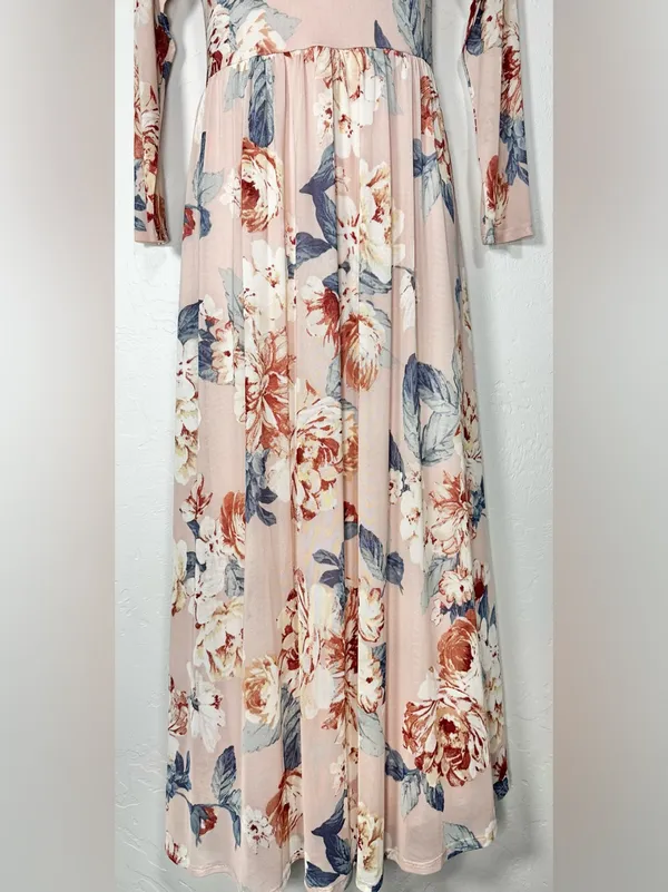 Kate and Lily Floral Mock-Neck Long Sleeve Maxi Dress Blush Pink Size 10 - Image 6