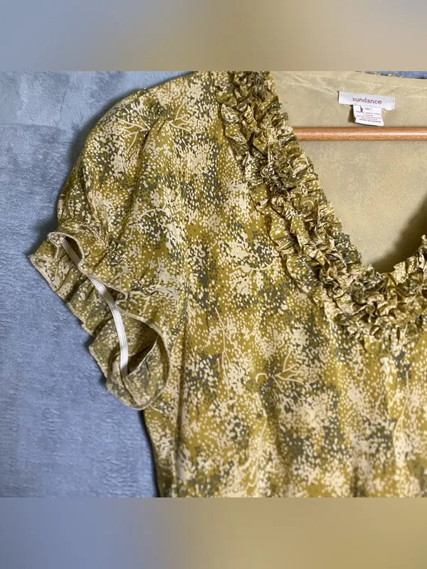 Sundance Floral‎ Ruffle V-Neck Maxi Dress in Mustard 100% silk size 16 - Image 5