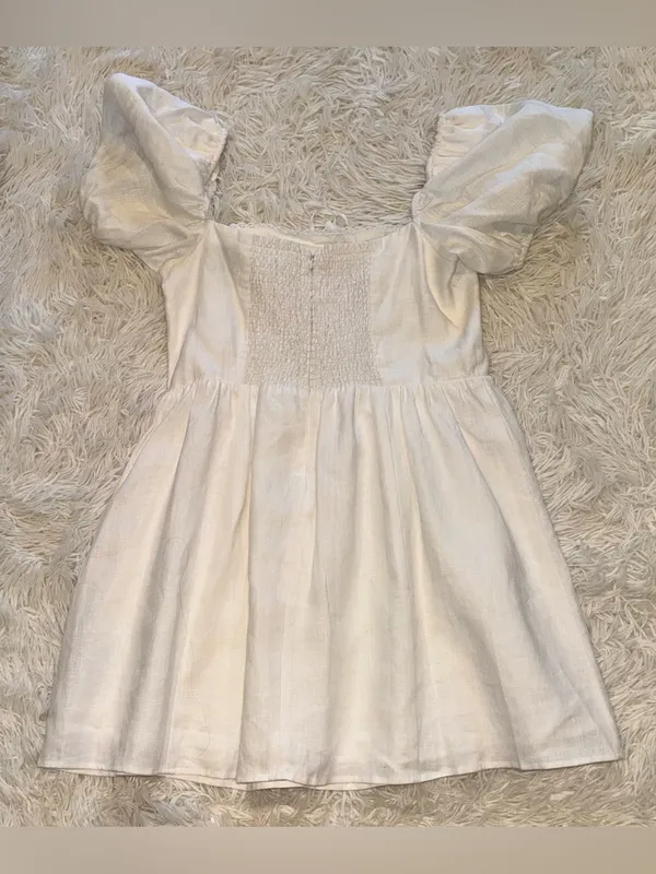 NEW Reformation Malvina White Linen Puff-Sleeve Mini Dress sz 12 - Image 6