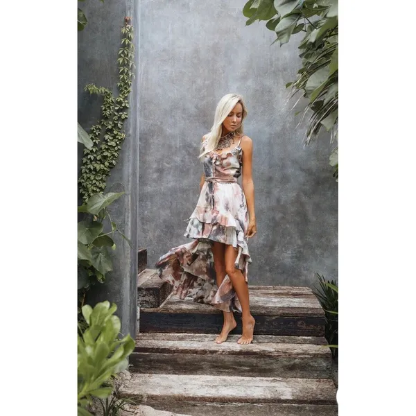 SUKISO WOMEN'S JULIET HIGH TO LOW‎ DRESS EARTH TIE-DYE Size Small Sundress - Image 3