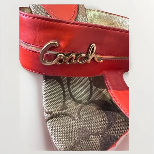 Coach‎ Jonah Leather Wooded Wedge Sandals Women' s Orange Gold sz 7B - Image 7