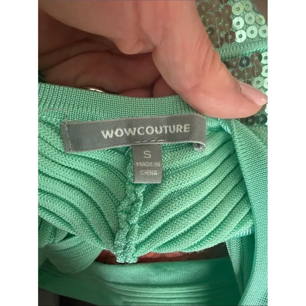 Wow Couture Mint Green Halter Sequin Bodycon Dress Size Small Mermaidcore - Image 4