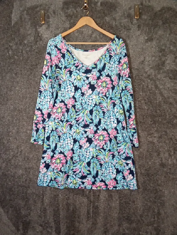 Lilly Pulitzer Kaisley Dual Neck Dress High Tide Navy Pineapple Paradise Womens - Image 2