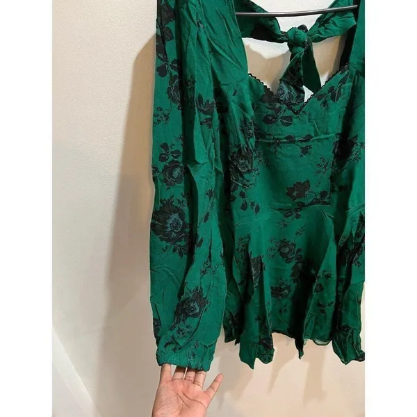 Anthropologie Band of Free NWT Women Medium Green Black Floral Mini Dress Fall - Image 4