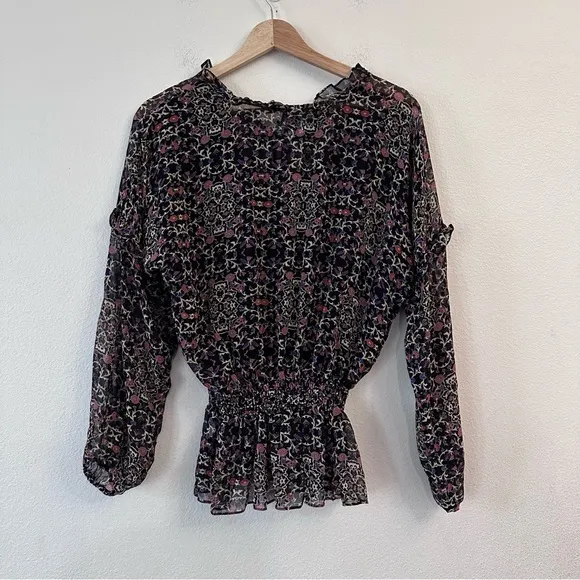 Misa Los Angeles Vera Floral Long-Sleeve Ruffle Blouse‎ Black Size Small - Image 8