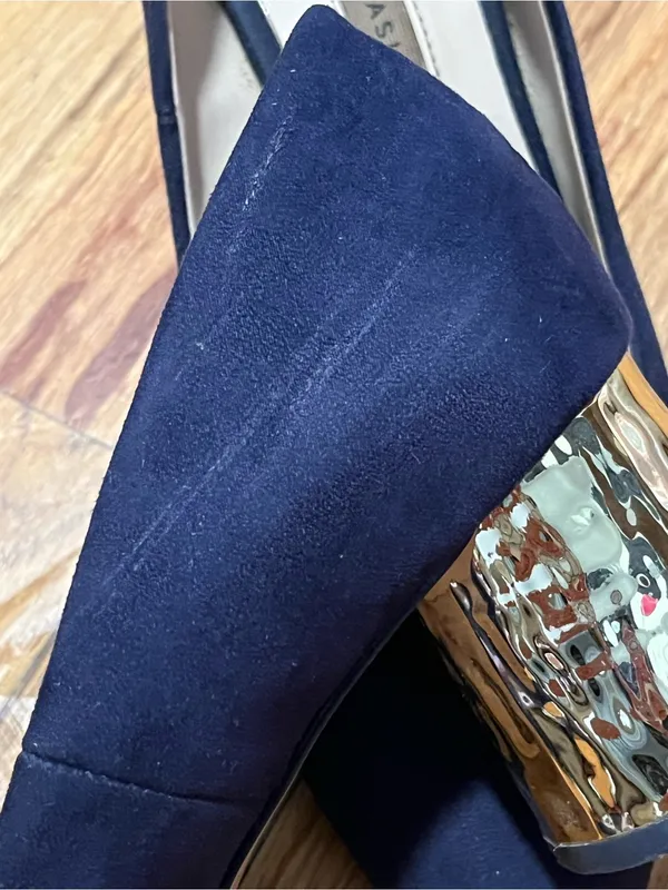 Zara Basic Navy Blue Suede Block Heel Pumps Size 8 Pointed Toe - Image 7