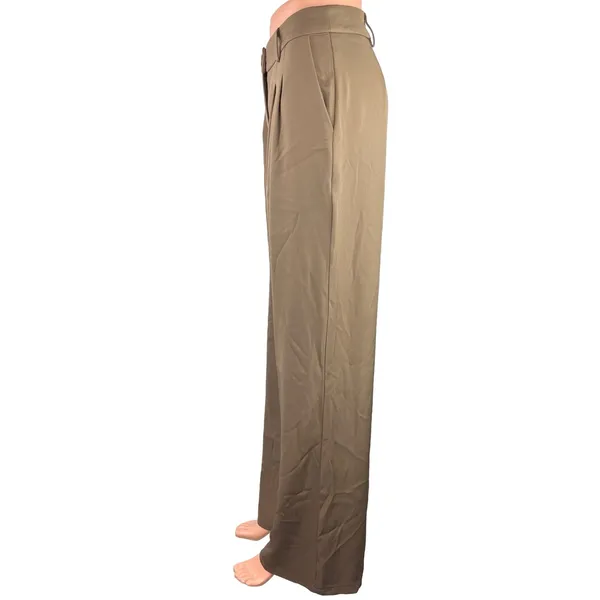 Princess Polly Women's Brown High Rise Front Pleated Wide Leg Dress Pants Size 4 - Image 2