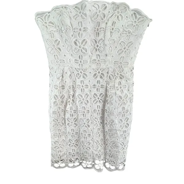 Milly New York Emalina Dress 10 White Floral‎ Eyelet Strapless Lined Chic Modern - Image 2