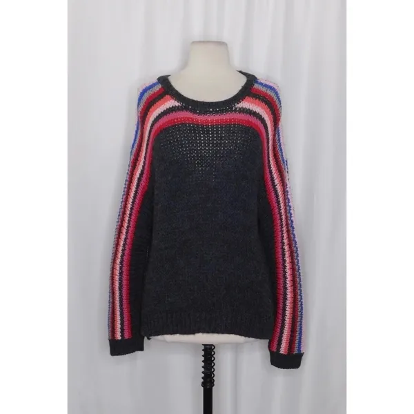 XIRENA Teton Aprés Ski Sweater Alpaca Gray Colorful Stripes Sporty Apres X-Small - Image 2