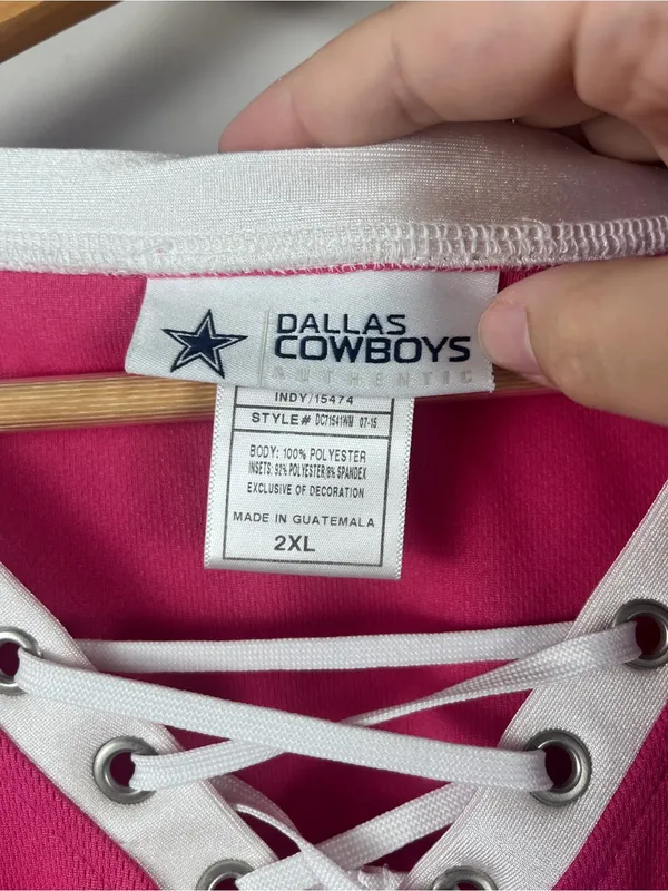 Dallas Cowboys Women's Pink silver Star Jersey lace up Top size 2XL FLAW - Image 2