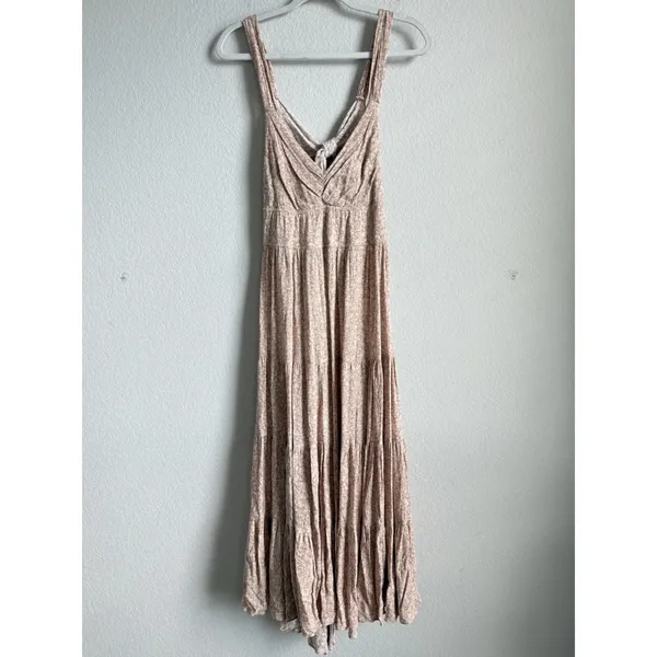 Dress Forum Los Angeles Neutral Pink Floral Tiered Boho Maxi Dress Large Cottage - Image 5