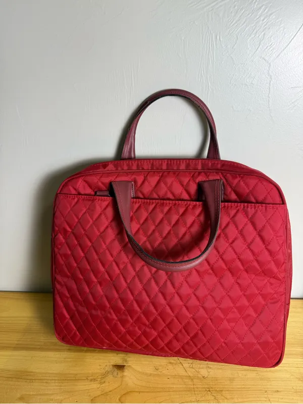 Brookstone Red Quilted Laptop Work Bag Briefcase Pockets‎ With Crossbody Strap - Image 4