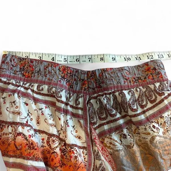 Boho Wide-Leg Printed Palazzo Pants - Cream & Orange Sz M - Image 6