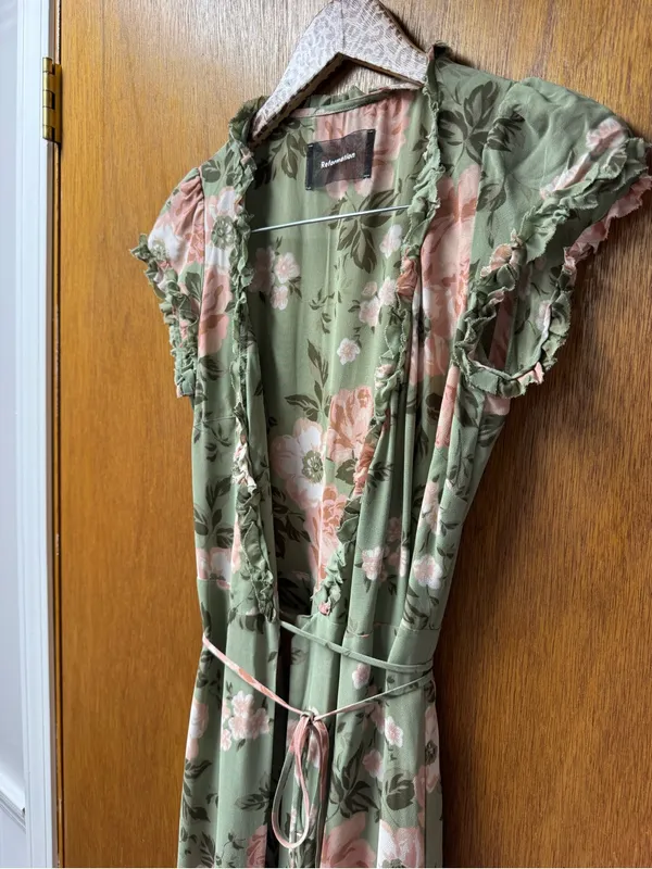 Reformation Gwenyth Dress Athena Short Sleeve Wrap Midi Floral Green Small - Image 6