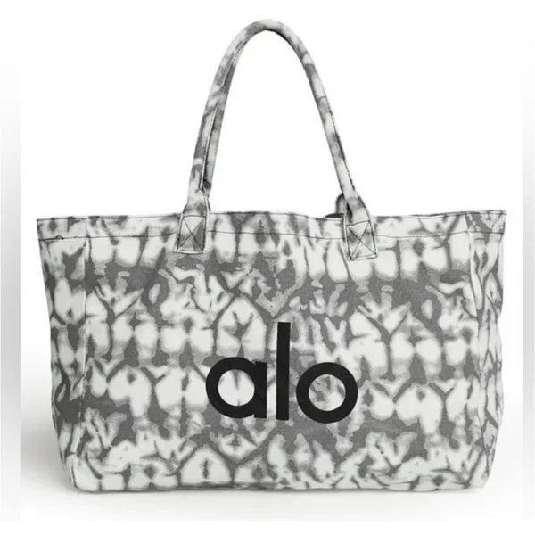 Alo Yoga Iconic Shopper Tote in a gray tie-dye cotton canvas material - Image 2