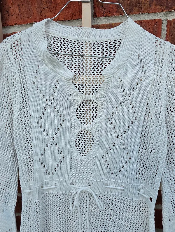 White Crochet Knit Swim Coverup Small - Image 3