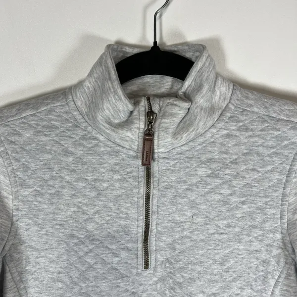 L.L. Bean Womens Quilted‎ Quarter Zip Pullover Sweatshirt Long Sleeve Gray SZ XS - Image 2